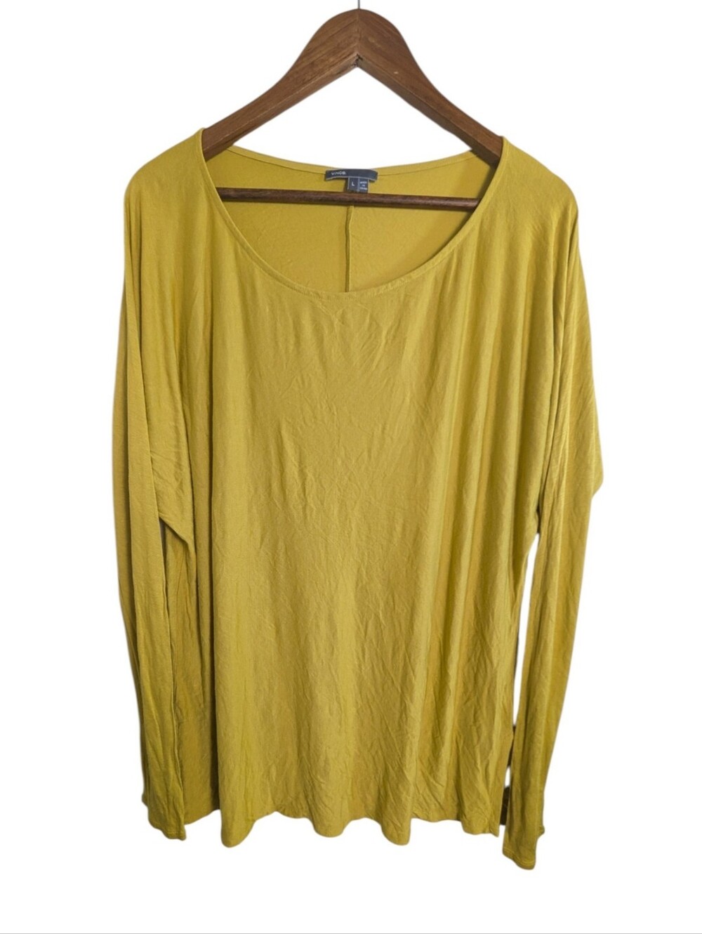 Vince Yellow Scoop Neck  Viscose Silk Long Sleeve Tee Shirt